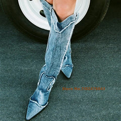 Zara Inspired Denim Western Knee-high  Boots