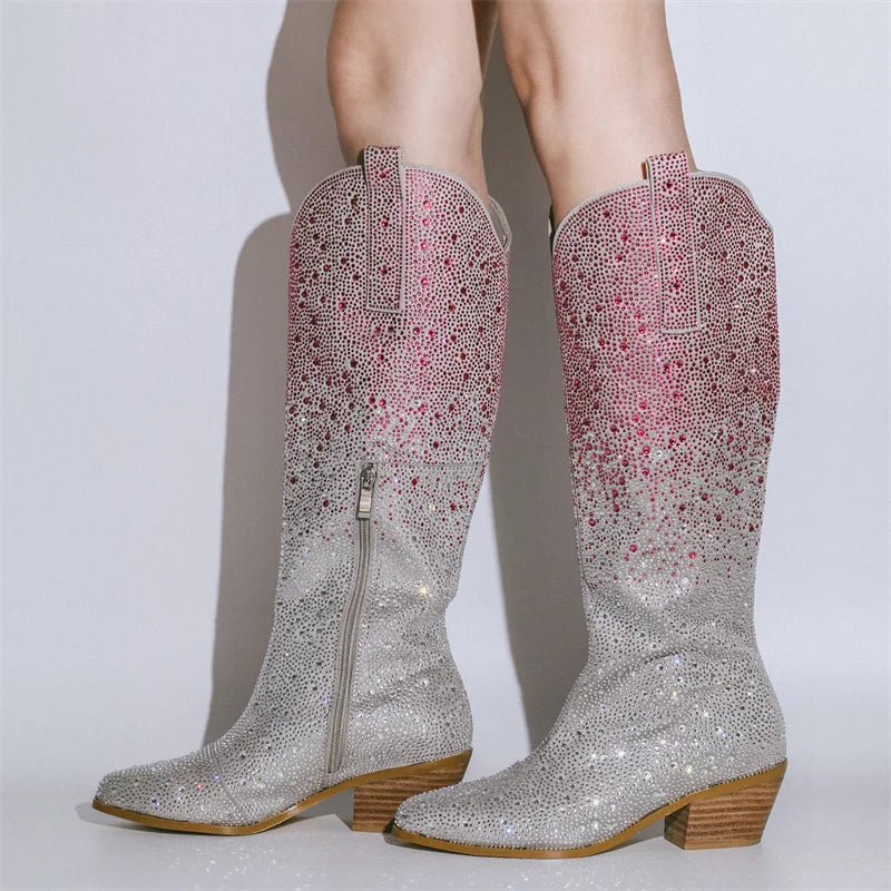 Retro Ombre Rhinestone Cowgirl Boots