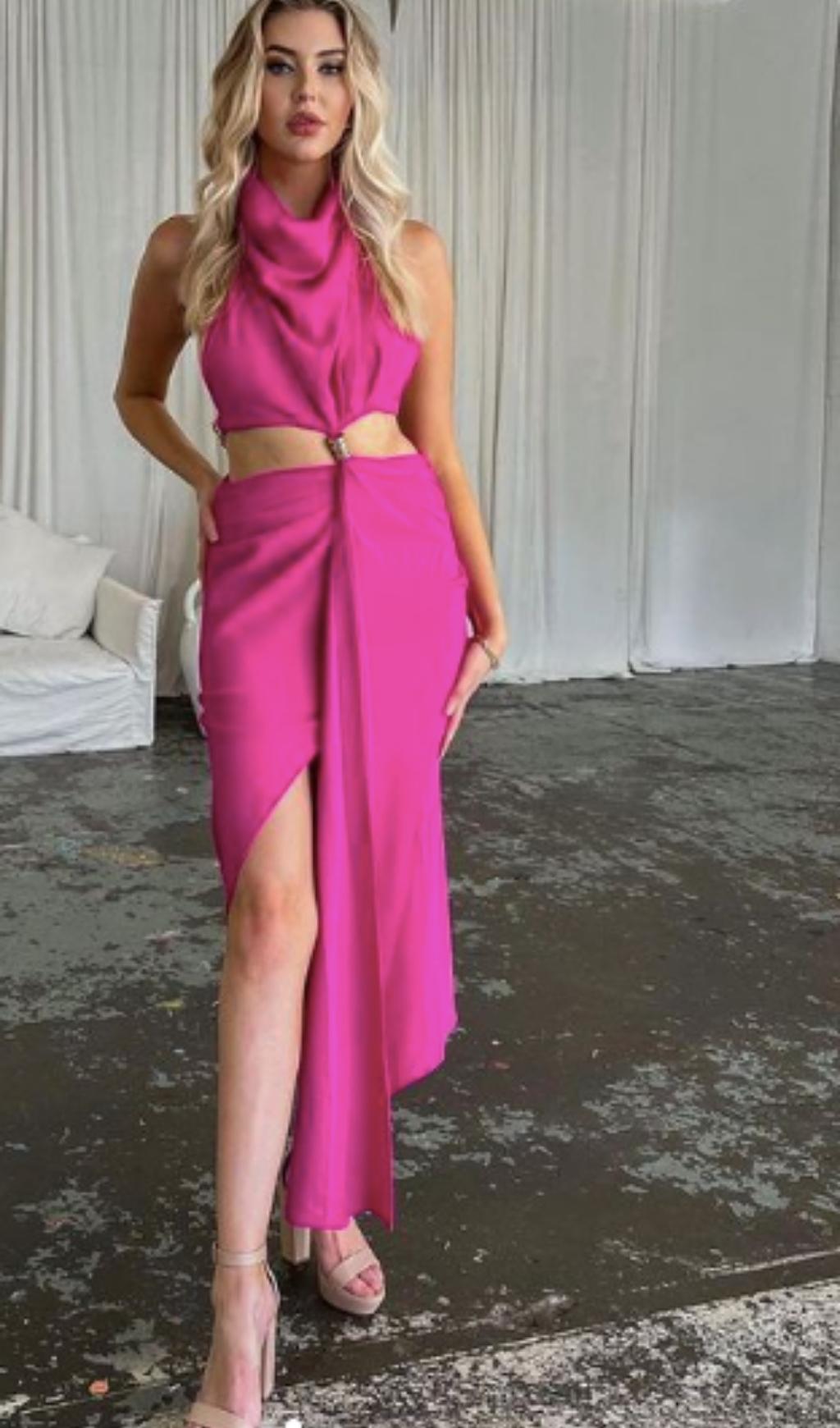 SPLIT MAXI DRESS IN HOT PINK