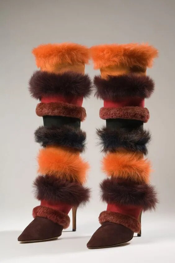 Prada Inspired Feather Brown Knee High Boots