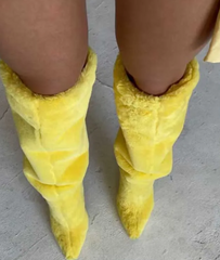 Yellow Fur Knee High Boots