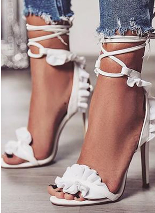 Ruched Lace-Up Sandals