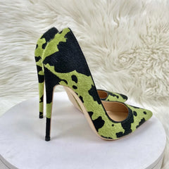 Green Cow Print High Heel Pumps