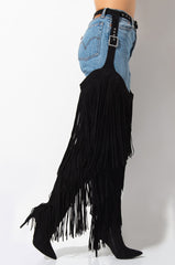 Tassel Fringe Belted Chaps Boots