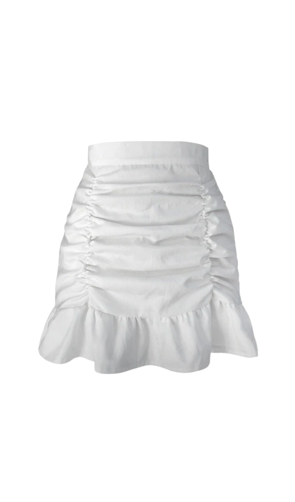 WHITE RUFFLE PLEATED MINI SKIRT