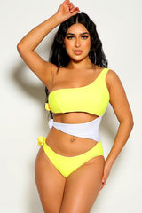 Yellow White Cut Out One Piece Monokini