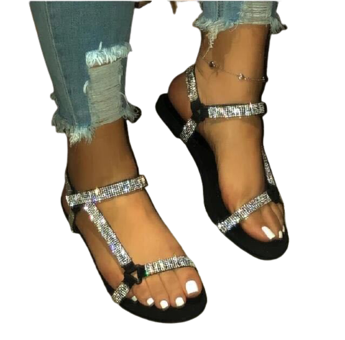 Simple Crystal Flat Sandals