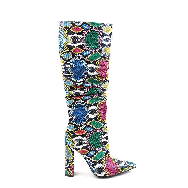 Snakeskin Knee High Side Zip Up Boots