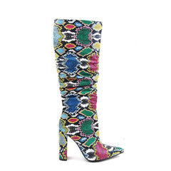 Snakeskin Knee High Side Zip Up Boots