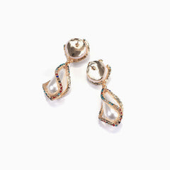 Colorful Rhinestone Pearlized Pendant Earrings - Multicolor