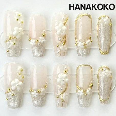 French Spring Flower Cat Eye Press-on False Nails