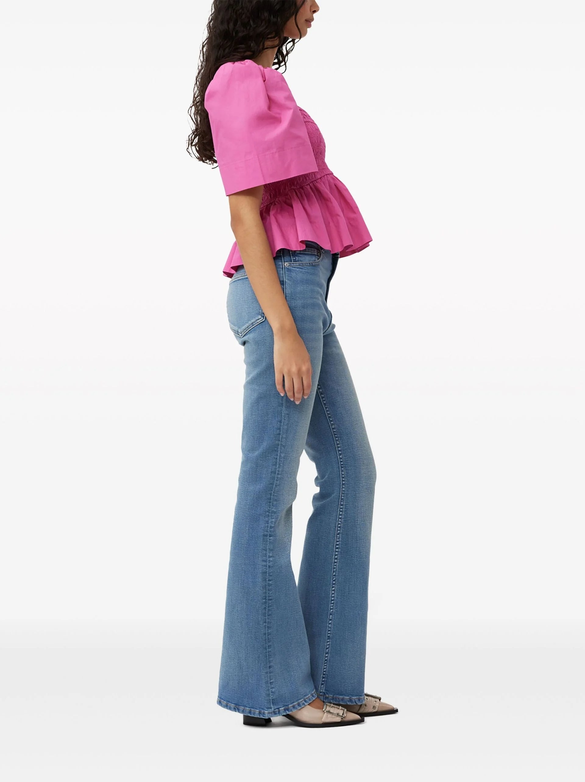 PINK SHIRRED PEPLUM BLOUSE
