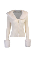 BEIGE WOOL COLLAR KNIT TOP