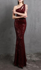 RED CUTOUT SEQUIN MAXI DRESS