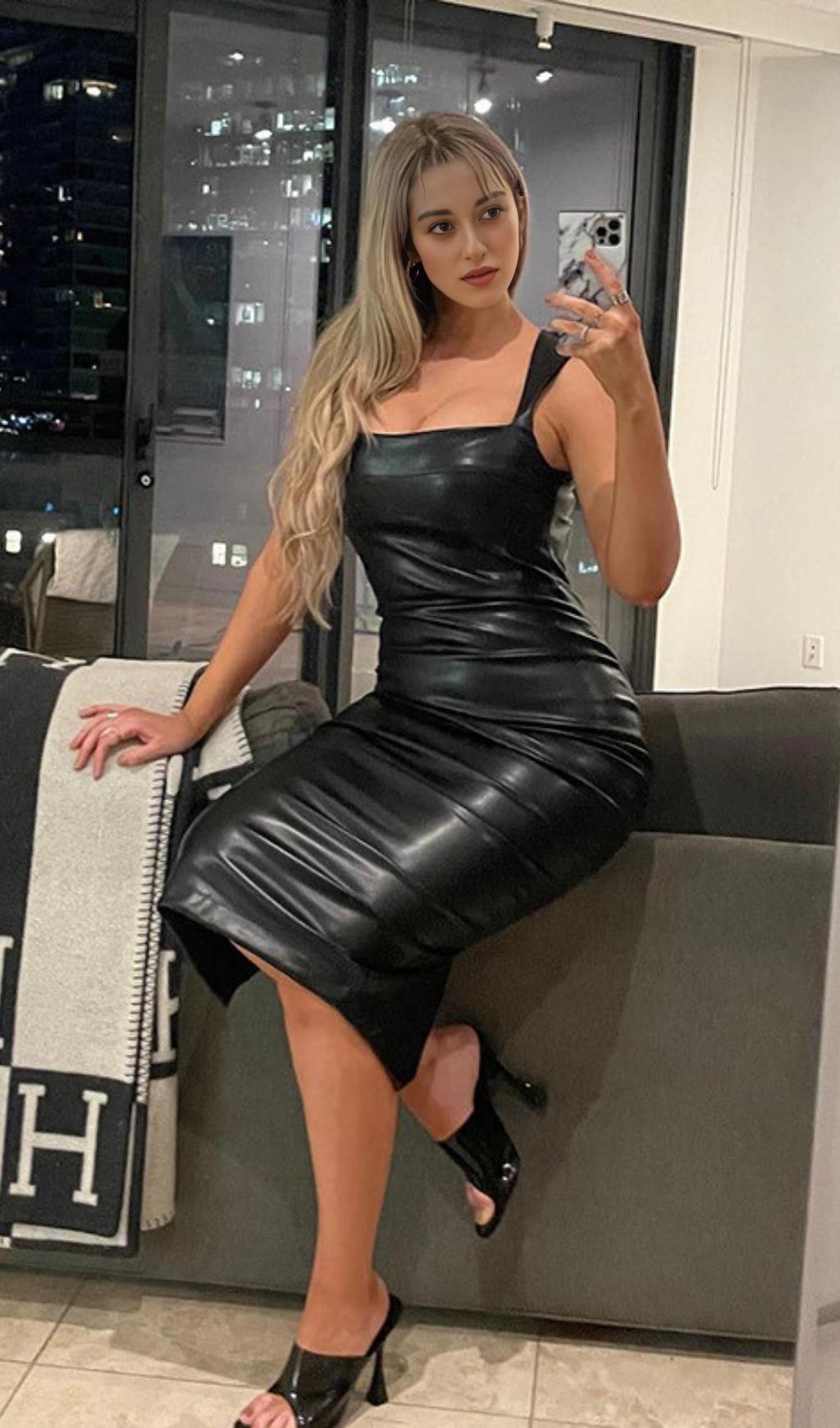 LEATHER STRAP MIDI DRESS