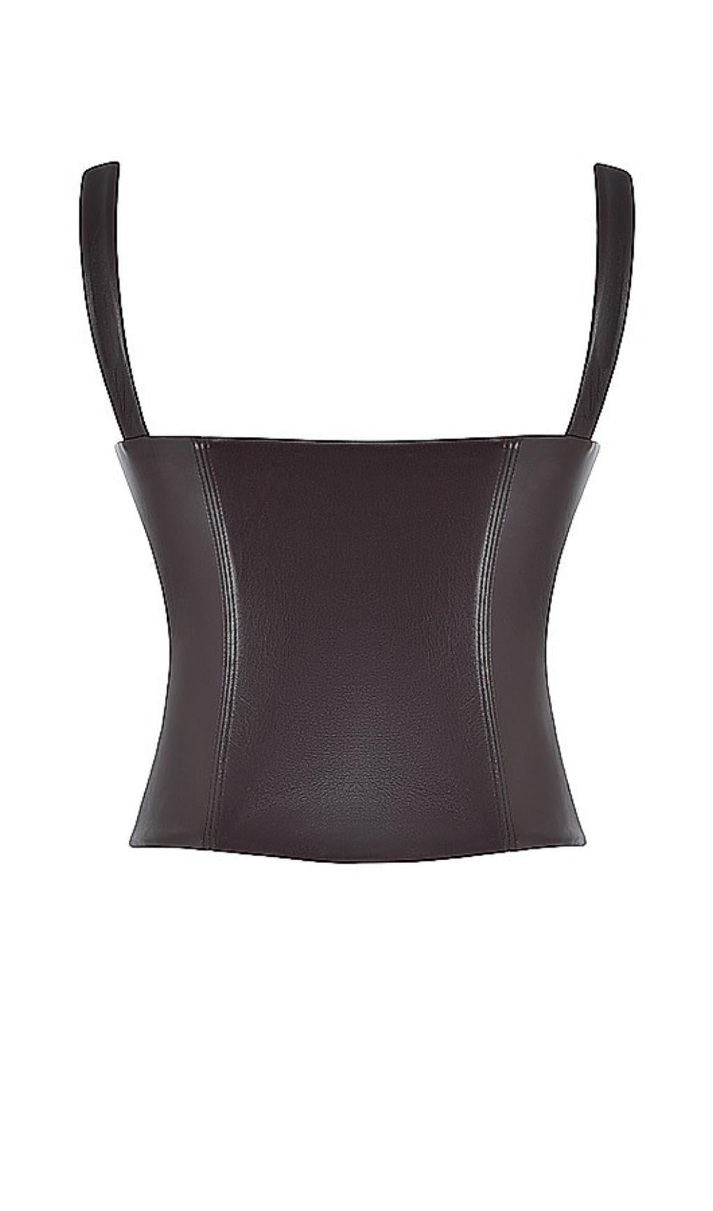 VEGAN LEATHER CORSET IN CHOCOLATE