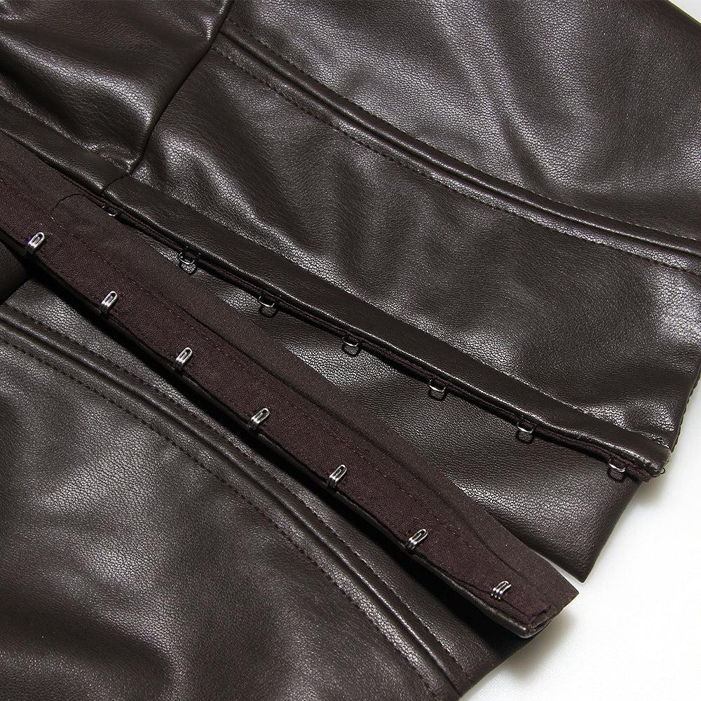 VEGAN LEATHER CORSET IN CHOCOLATE