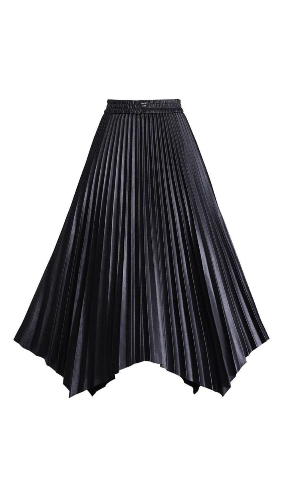 LEATHER PLEATED SKIRT IN BLACK