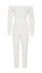 STRAPLESS LONG SLEEVES JUMPSUIT IN WHITE