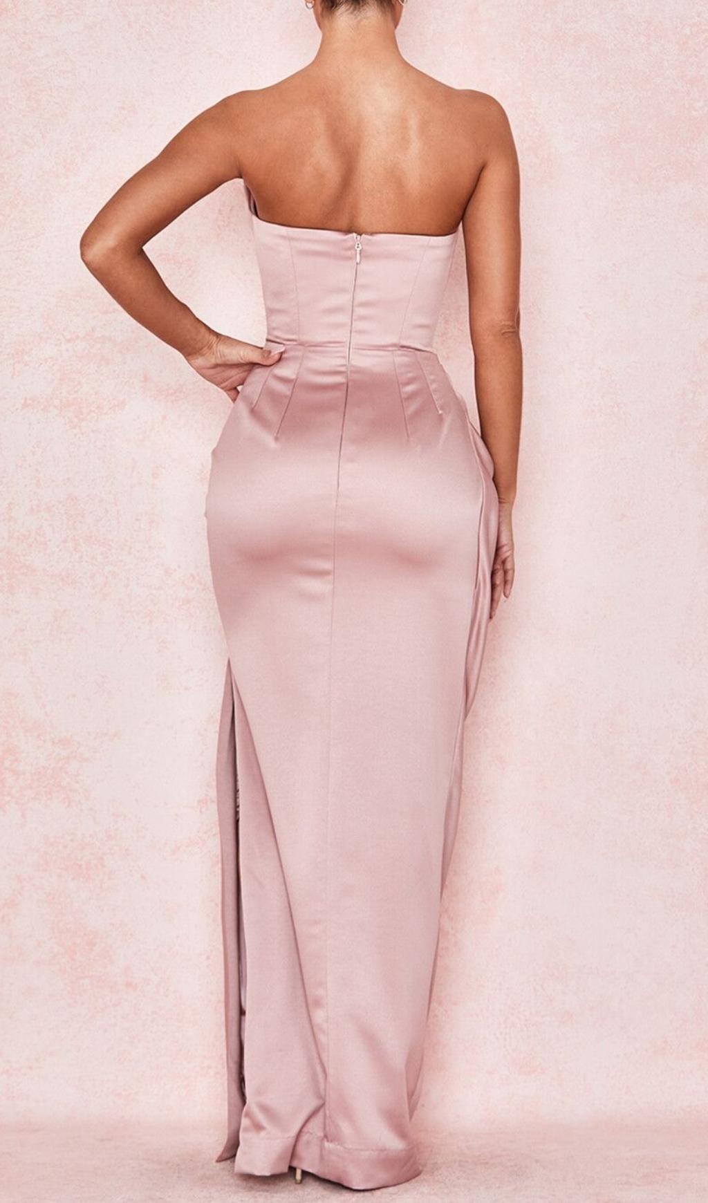 STRAPLESS BODYCON RUCHED MAXI DRESS