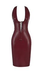 LEATHER MIDI DRESS IN WINE