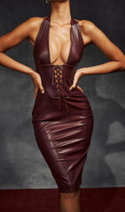 LEATHER MIDI DRESS IN WINE