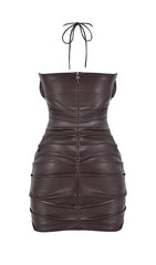 CUT OUT HALTER MINI DRESS IN CHOCOLATE