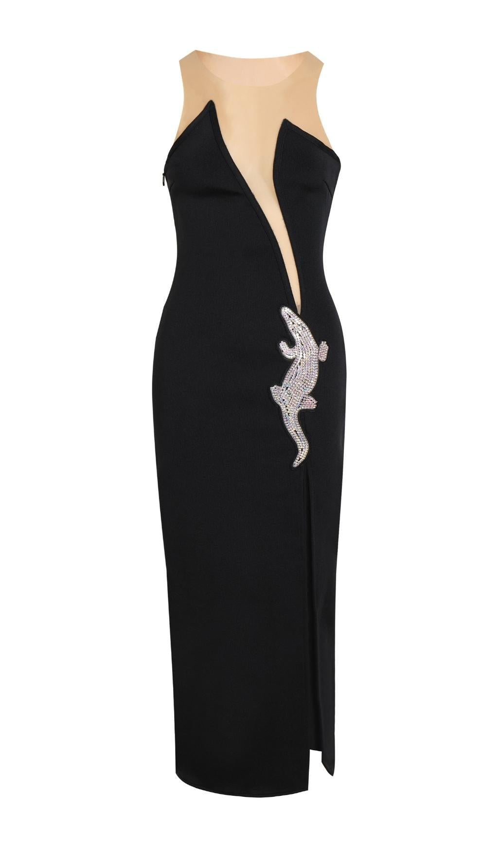 V NECK BODYCON MAXI DRESS IN BLACK