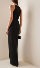 V NECK BODYCON MAXI DRESS IN BLACK