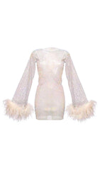 FEATHER MESH MINI DRESS