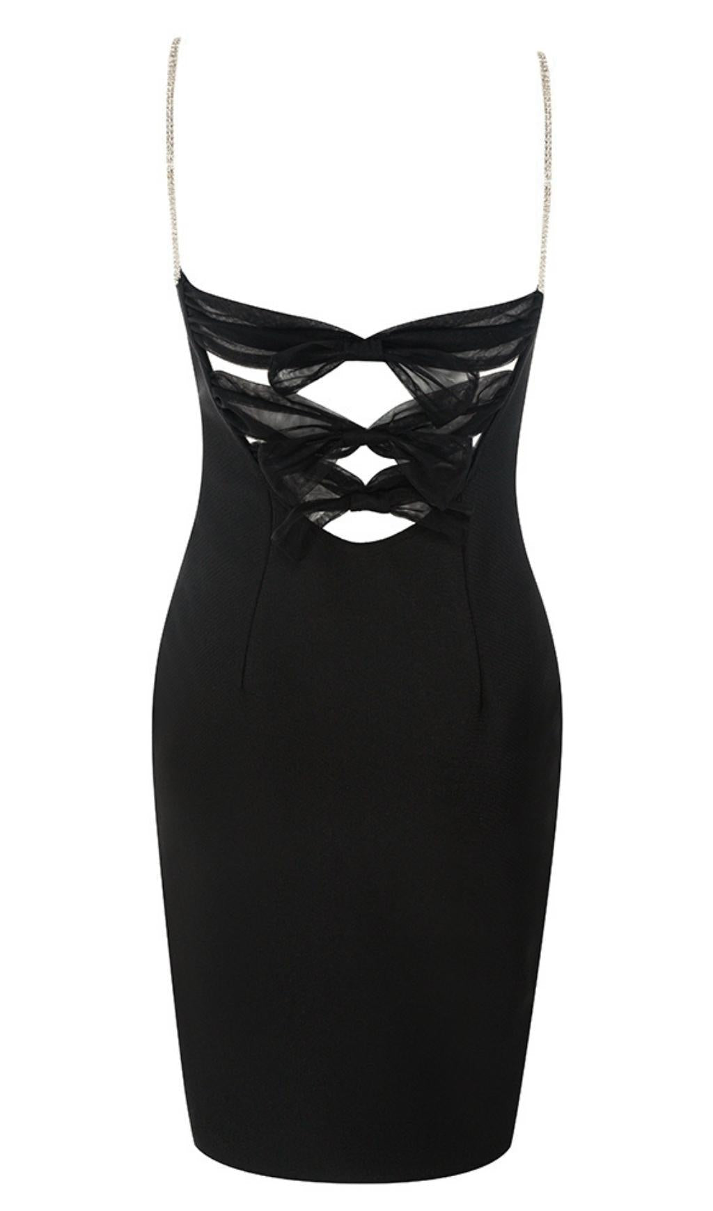 V NECK BANDAGE MINI DRESS IN BLACK