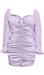 PLUS SIZE RUCHED MINI DRESS IN PURPLE