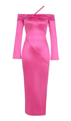 STRAPLESS LONG SLEEVE MIDI DRESS IN ROSE