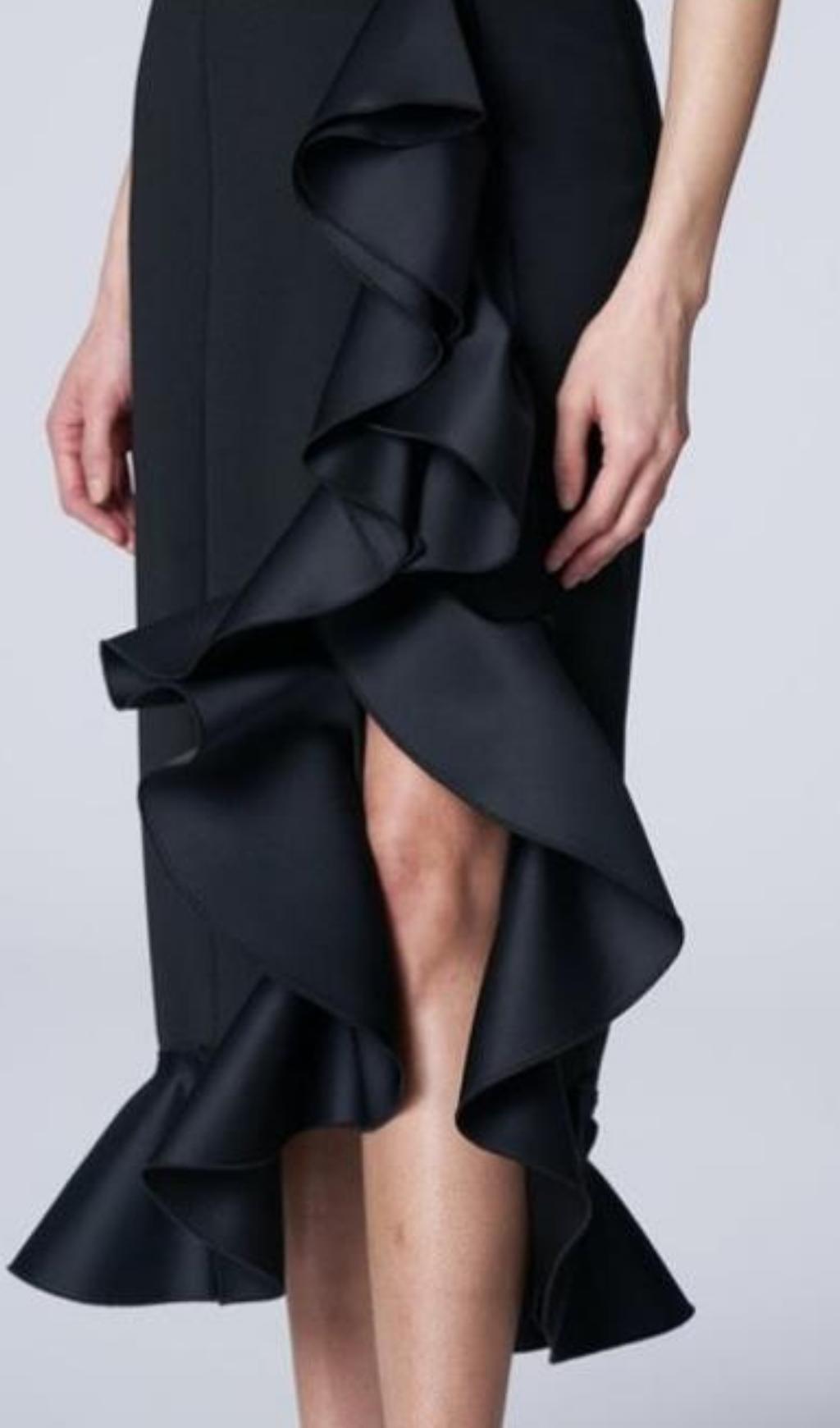 BANDAGE RUCHED MIDI DRESS IN BLACK