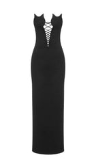 STRAPLESS CUT OUT MAXI DRESS IN BLACK