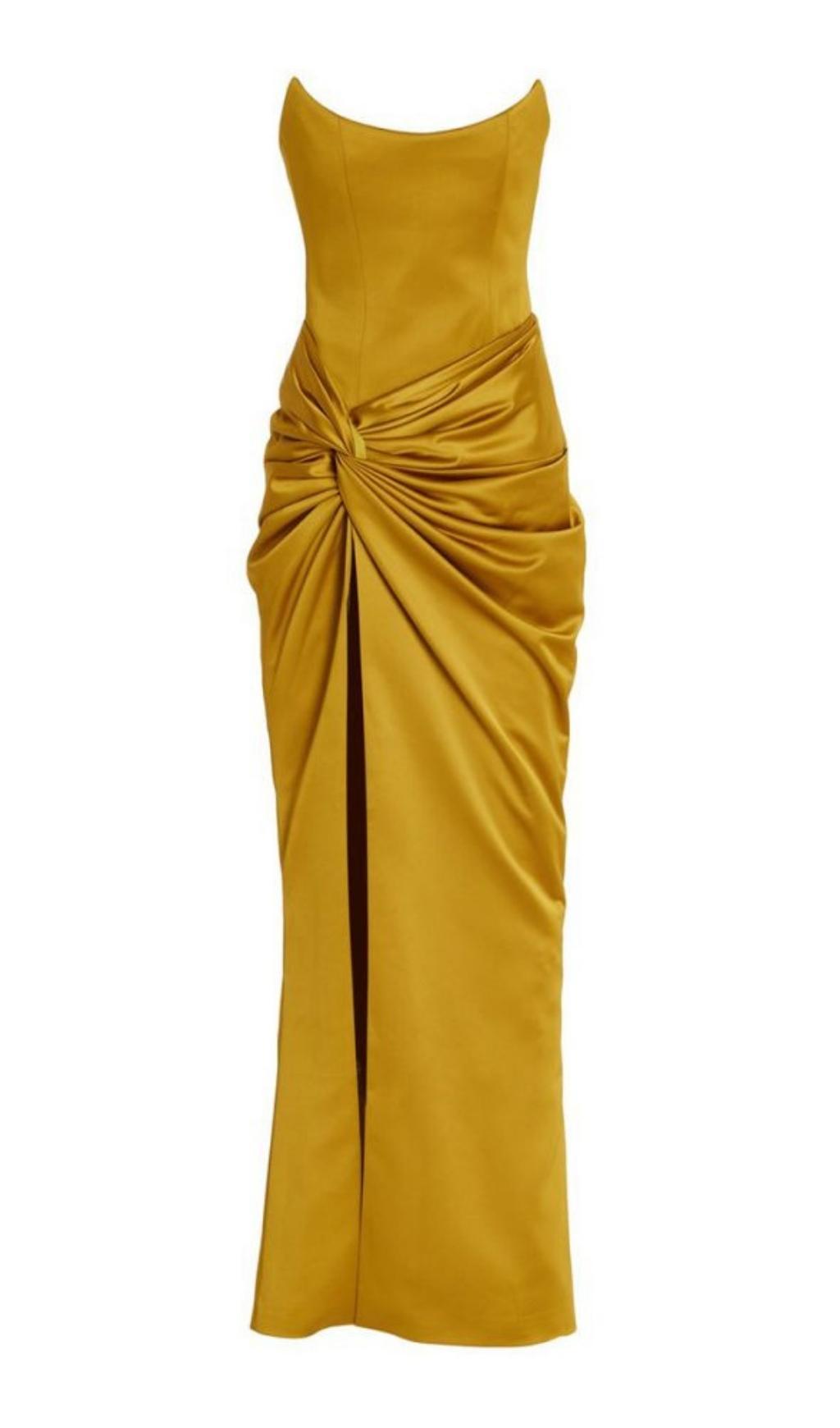 STRAPLESS CORSET MAXI DRESS IN YELLOW