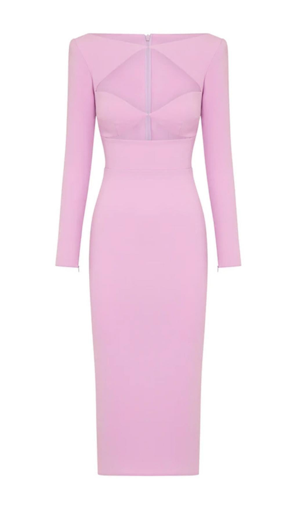 CUT OUT LONG SLEEVE MIDI DRESS IN PINK