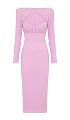 CUT OUT LONG SLEEVE MIDI DRESS IN PINK