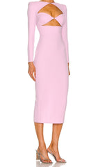 CUT OUT LONG SLEEVE MIDI DRESS IN PINK