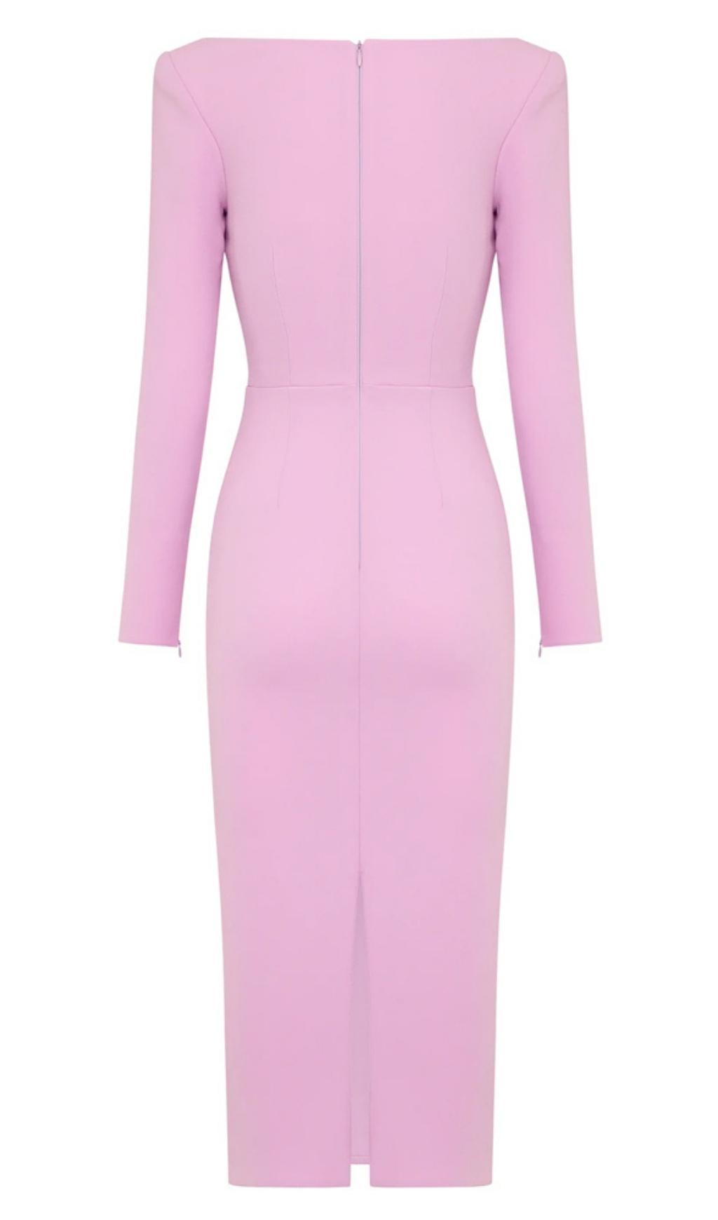 CUT OUT LONG SLEEVE MIDI DRESS IN PINK