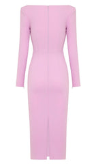 CUT OUT LONG SLEEVE MIDI DRESS IN PINK