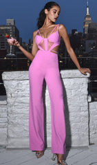 BANDAGE CUT OUT JUMPSUIT IN PINK