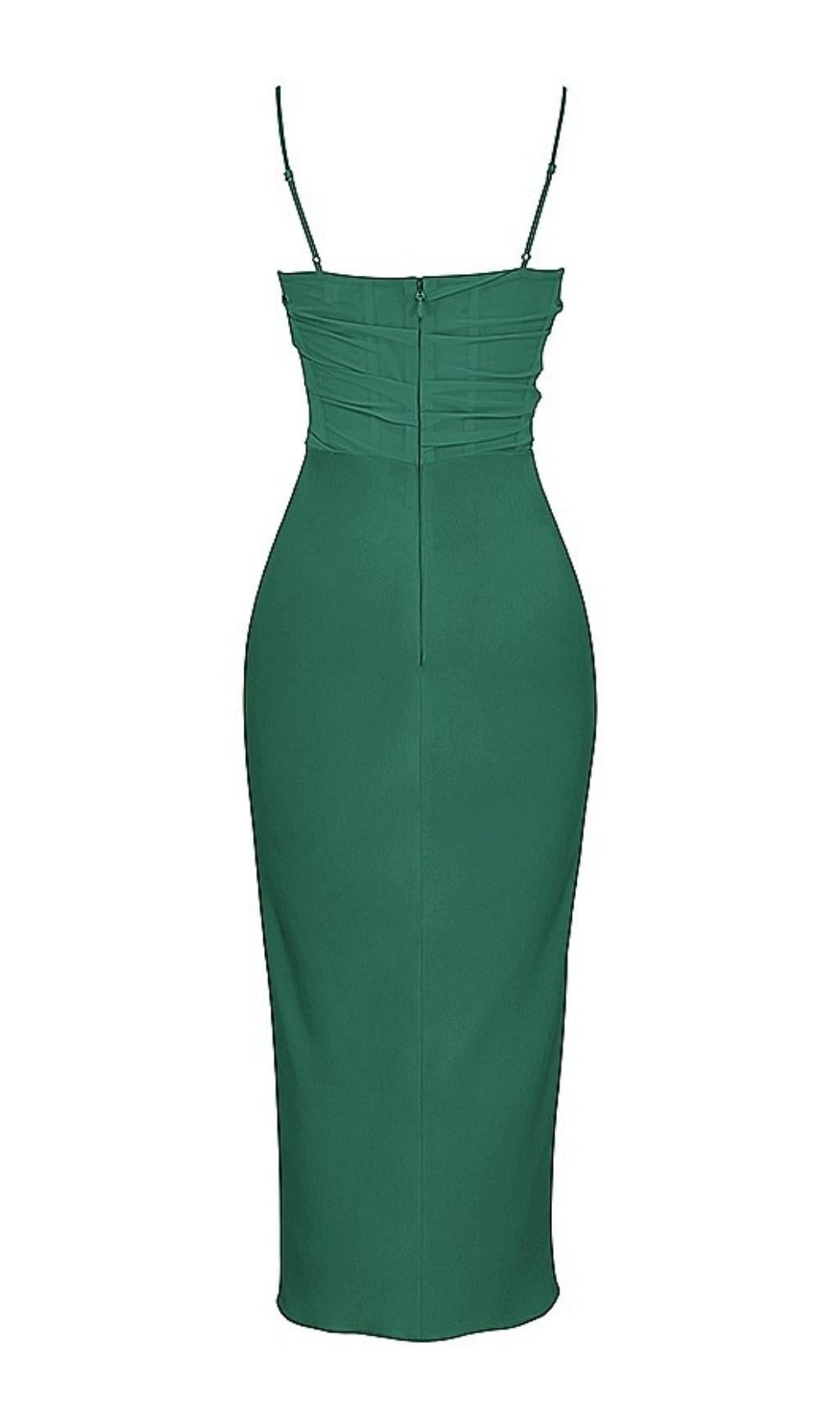 STRAP CORSET MIDI DRESS IN GREEN