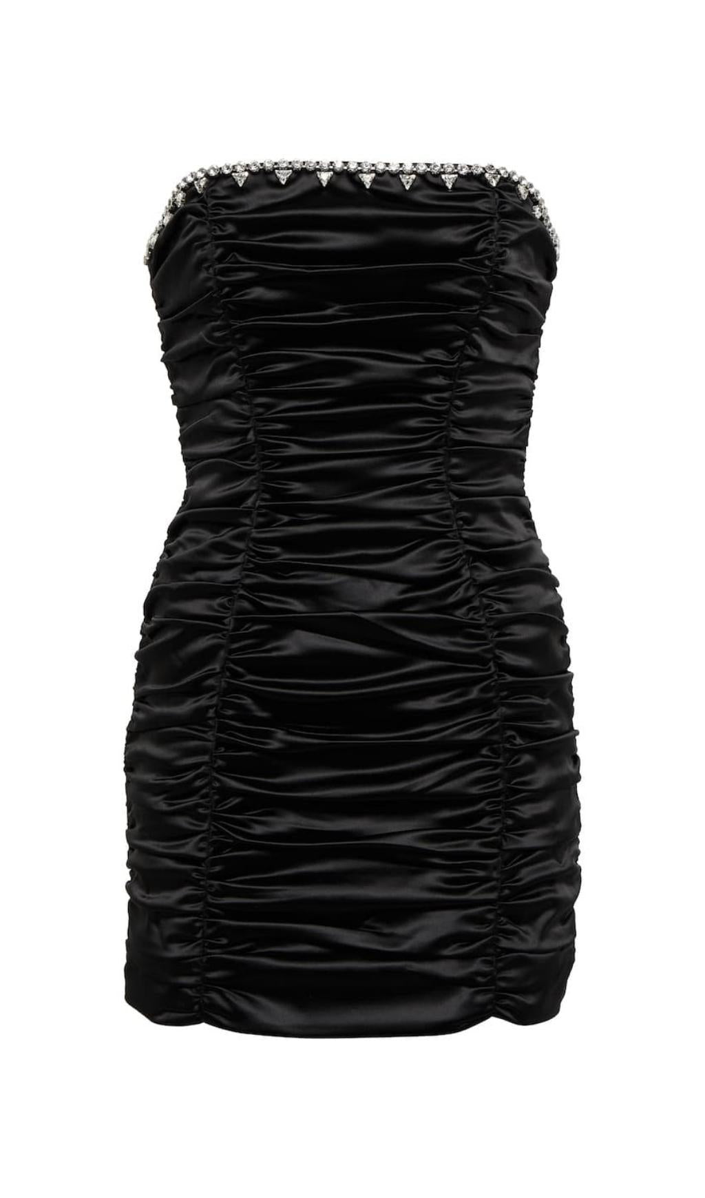 CRYSTAL STRAPLESS MINI DRESS IN BLACK