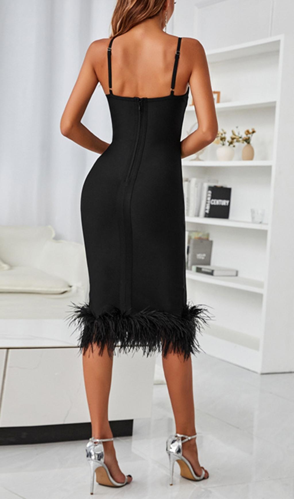 V NECK BACKLESS BODYCON MIDI DRESS IN BLACK