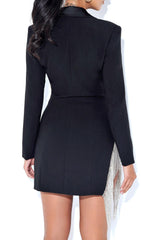 FREYA BLACK CRYSTAL FRINGE BLAZER DRESS