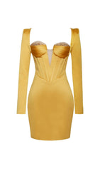 CAMILA GOLD SATIN CORSET DRESS WITH CRYSTALS