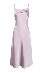 VIOLET SATIN STRAP MIDI DRESS