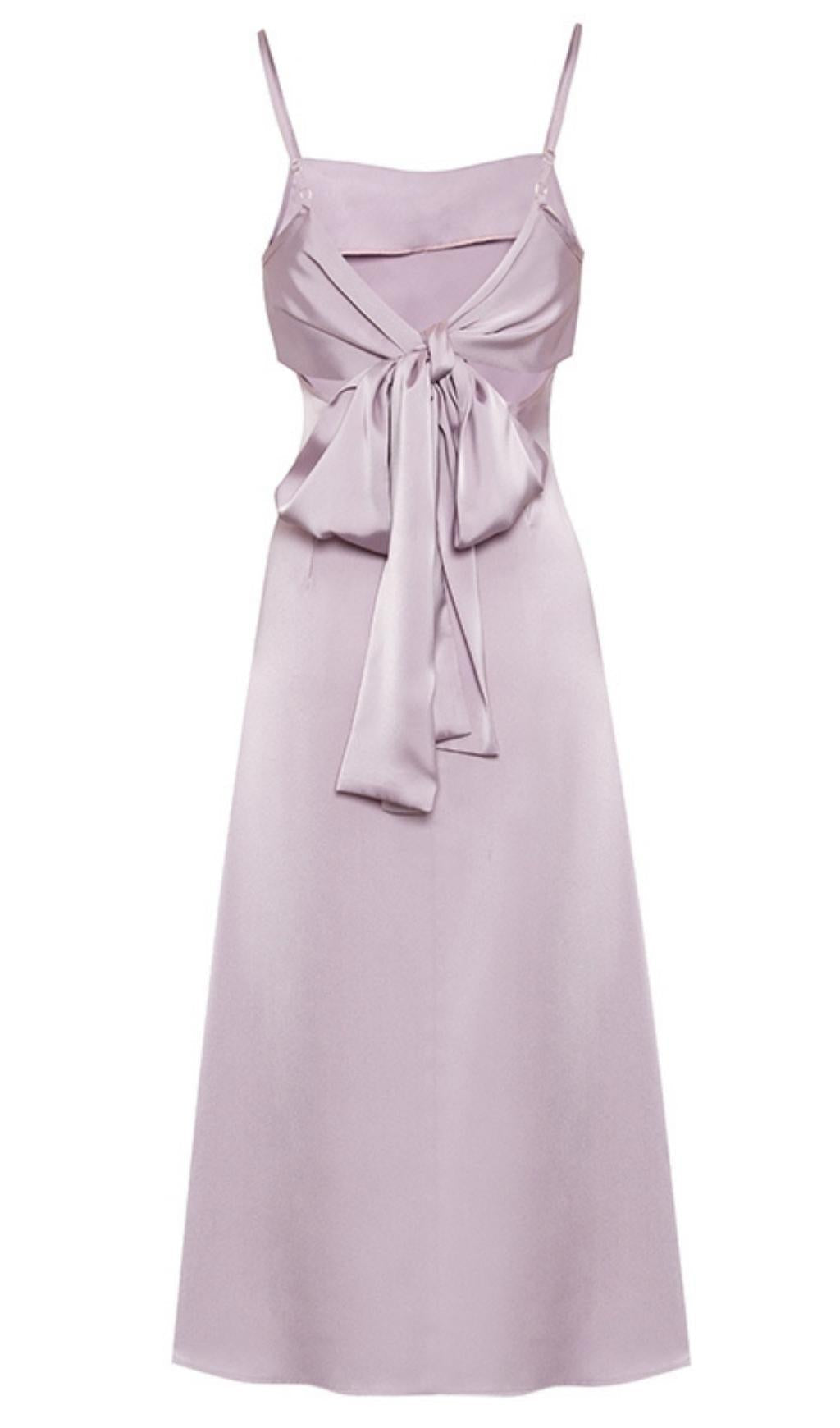 VIOLET SATIN STRAP MIDI DRESS