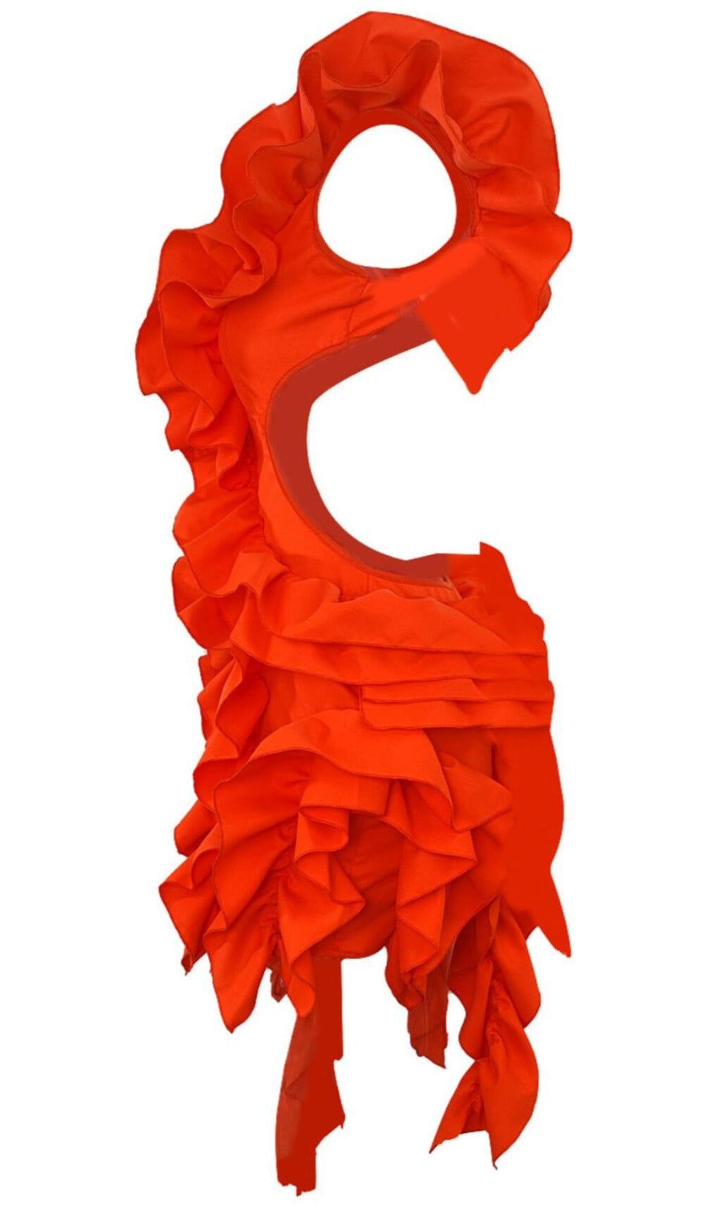 CUTOUT RUFFLE TIERED DRESS IN ORANGE